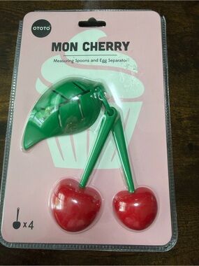 Mon Cherry Egg Separator and Measuring Spoons. 4 Pieces. NIB